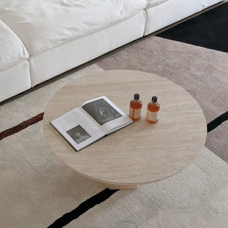 Traditional Vintage Round Hexagonal Rock Slab Wood End Table 1-Tier For Living Room