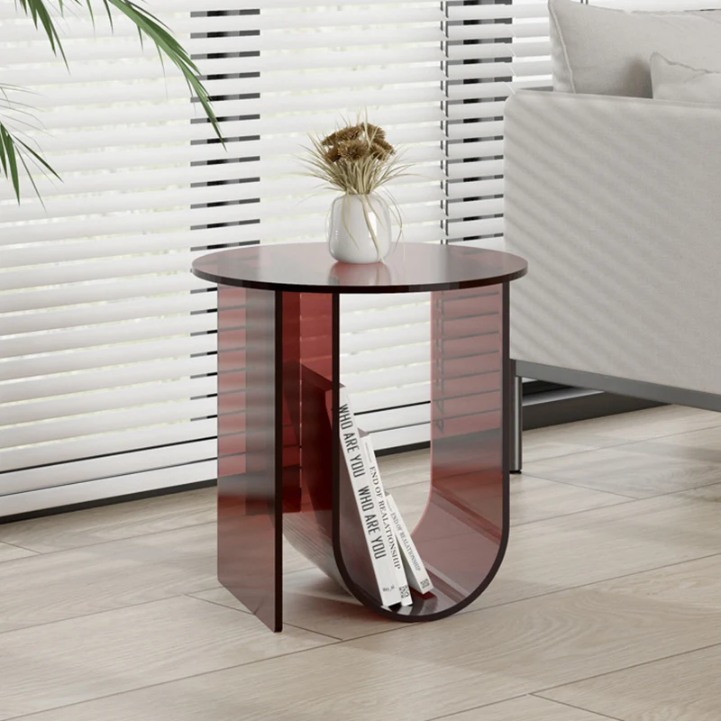 Contemporary Creative U-Shape Round Acrylic End Table 1-Tier For Living Room