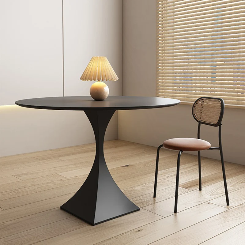 Modern Minimalist Square Base Round Sintered Stone Carbon Steel End Table 1-Tier For Living Room