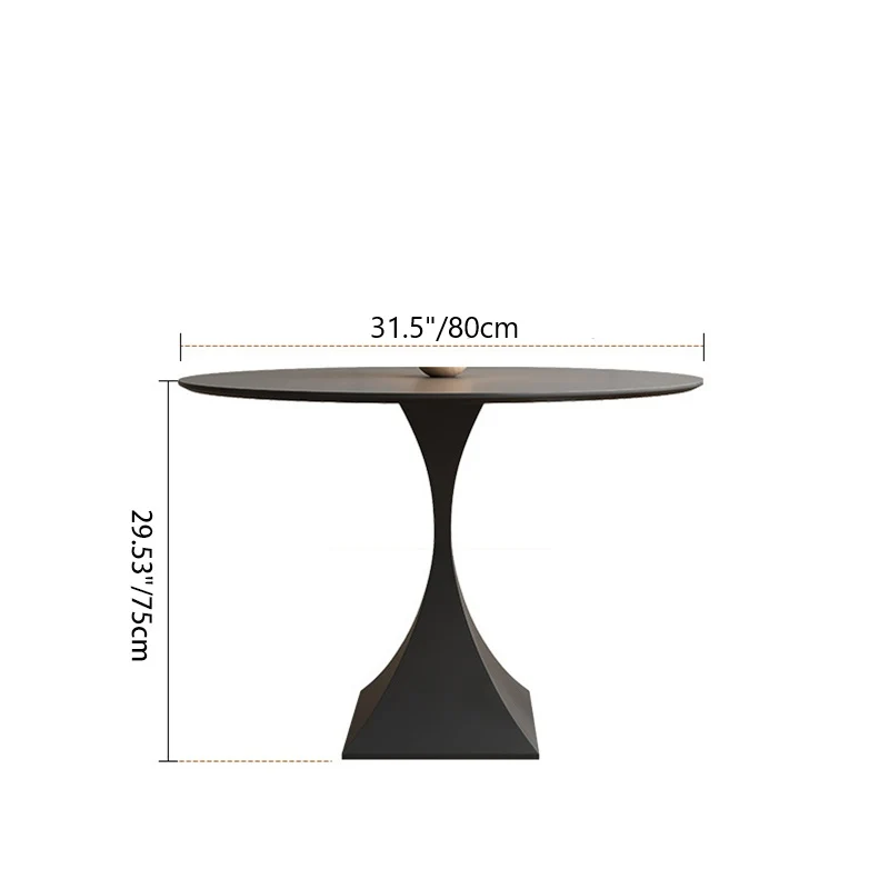 Modern Minimalist Square Base Round Sintered Stone Carbon Steel End Table 1-Tier For Living Room