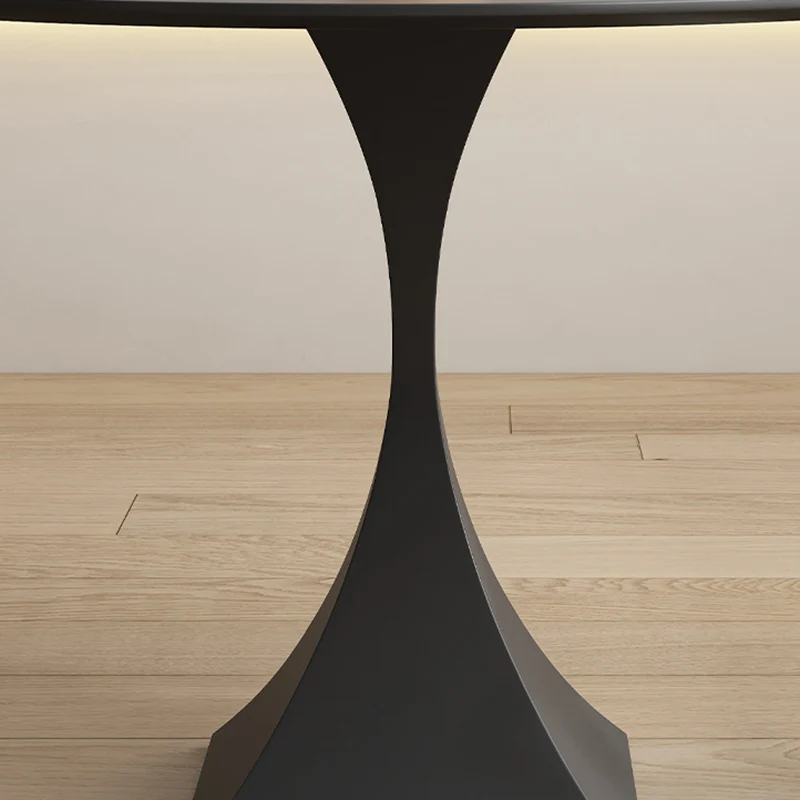 Modern Minimalist Square Base Round Sintered Stone Carbon Steel End Table 1-Tier For Living Room