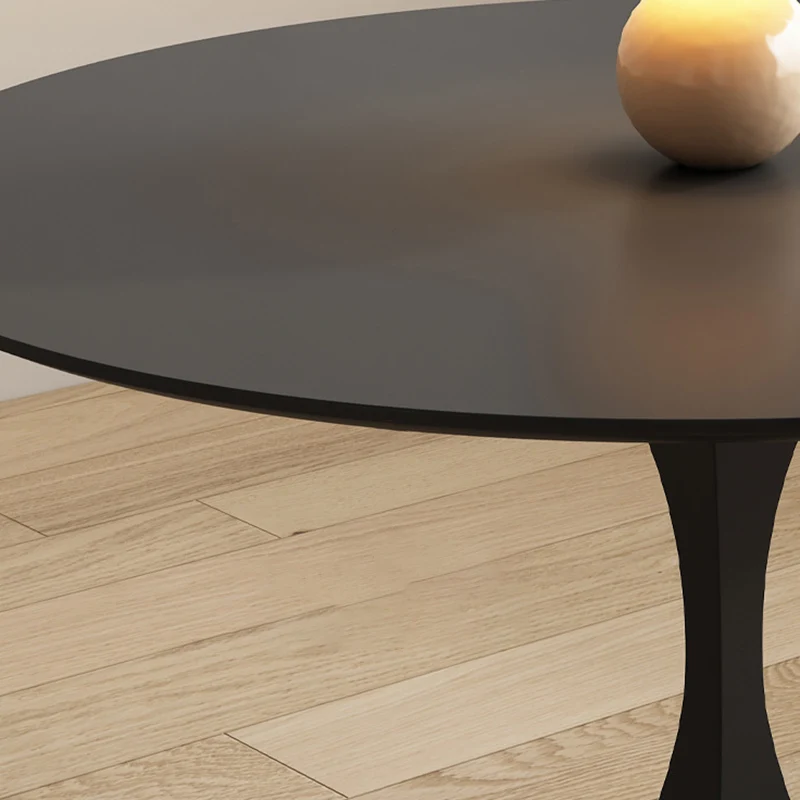Modern Minimalist Square Base Round Sintered Stone Carbon Steel End Table 1-Tier For Living Room