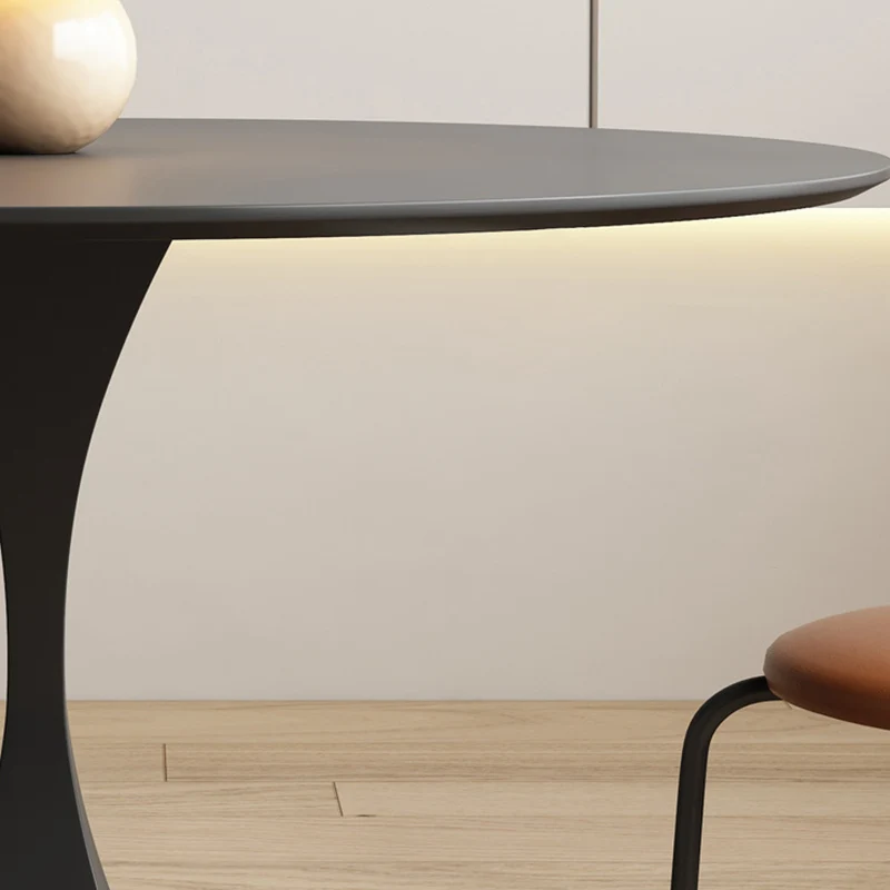Modern Minimalist Square Base Round Sintered Stone Carbon Steel End Table 1-Tier For Living Room