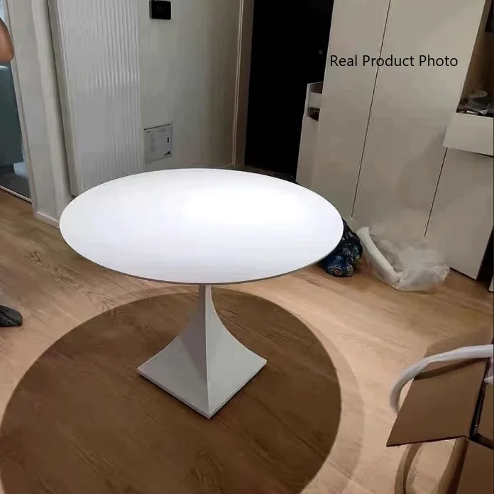 Modern Minimalist Square Base Round Sintered Stone Carbon Steel End Table 1-Tier For Living Room