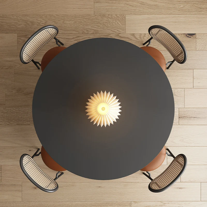 Modern Minimalist Square Base Round Sintered Stone Carbon Steel End Table 1-Tier For Living Room