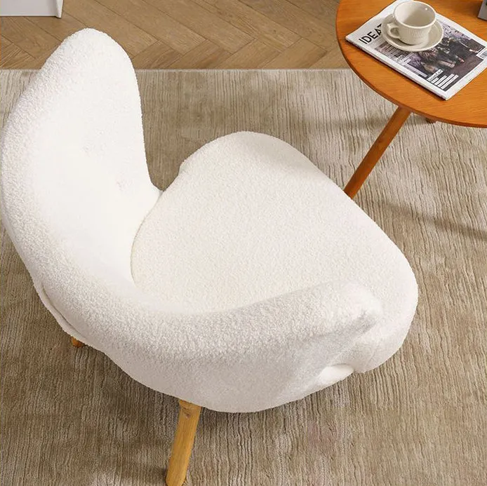 Contemporary Nordic Sherpa Fabric Corduroy Plush Wood Curved Accent Chair Backrest Footrest For Living Room