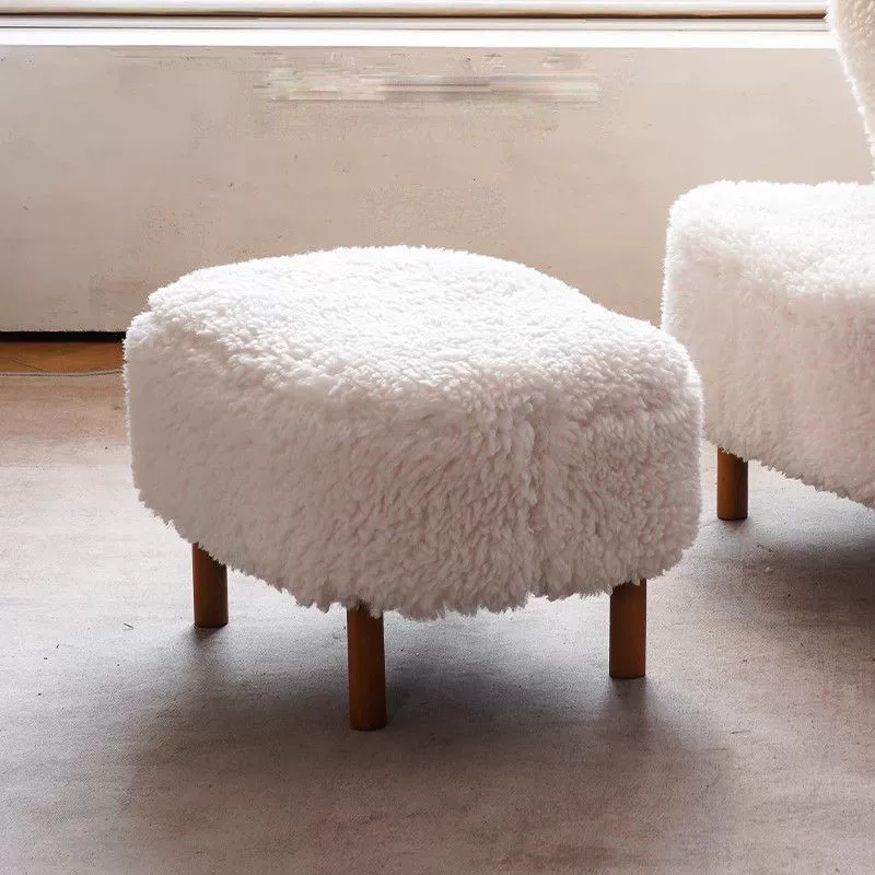 Contemporary Nordic Sherpa Fabric Corduroy Plush Wood Curved Accent Chair Backrest Footrest For Living Room