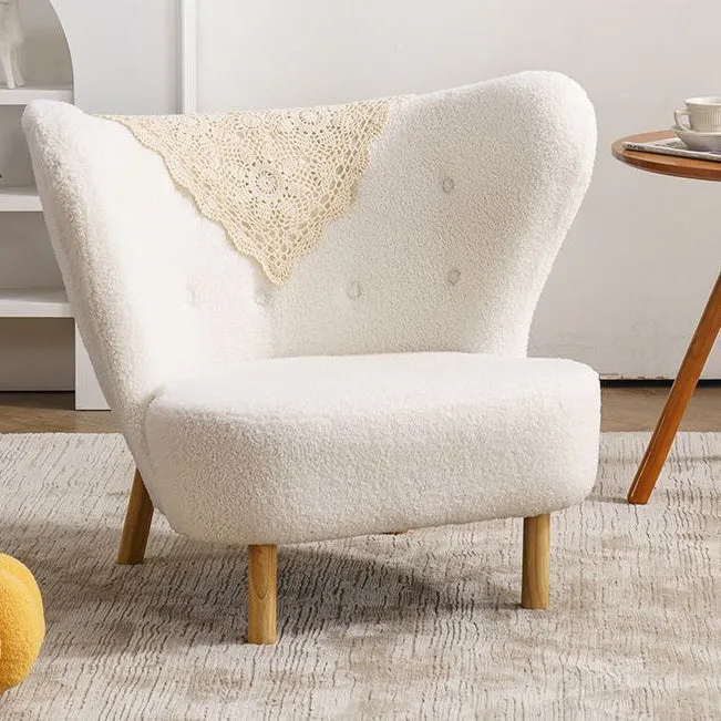Contemporary Nordic Sherpa Fabric Corduroy Plush Wood Curved Accent Chair Backrest Footrest For Living Room