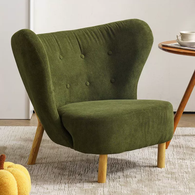 Contemporary Nordic Sherpa Fabric Corduroy Plush Wood Curved Accent Chair Backrest Footrest For Living Room