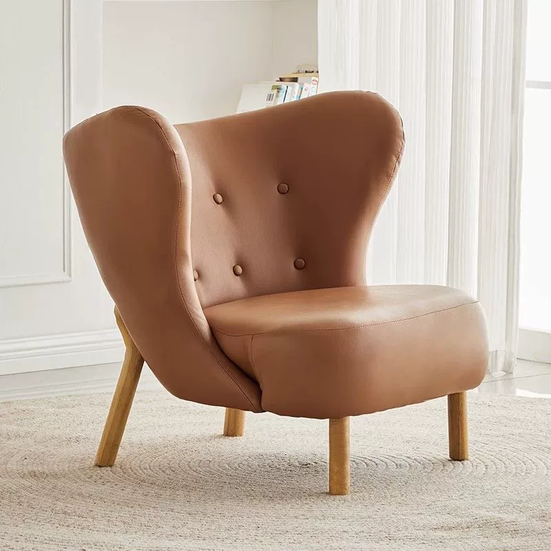 Contemporary Nordic Sherpa Fabric Corduroy Plush Wood Curved Accent Chair Backrest Footrest For Living Room