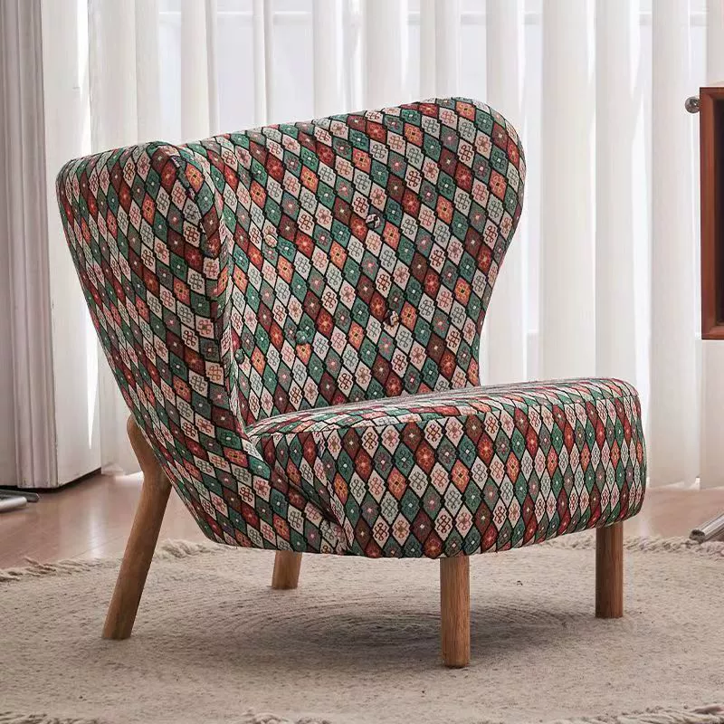 Contemporary Nordic Sherpa Fabric Corduroy Plush Wood Curved Accent Chair Backrest Footrest For Living Room