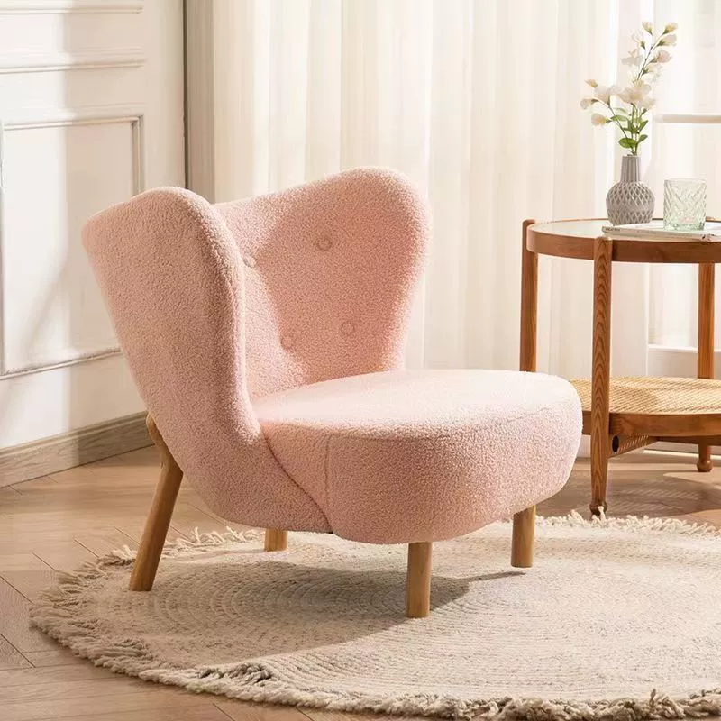 Contemporary Nordic Sherpa Fabric Corduroy Plush Wood Curved Accent Chair Backrest Footrest For Living Room