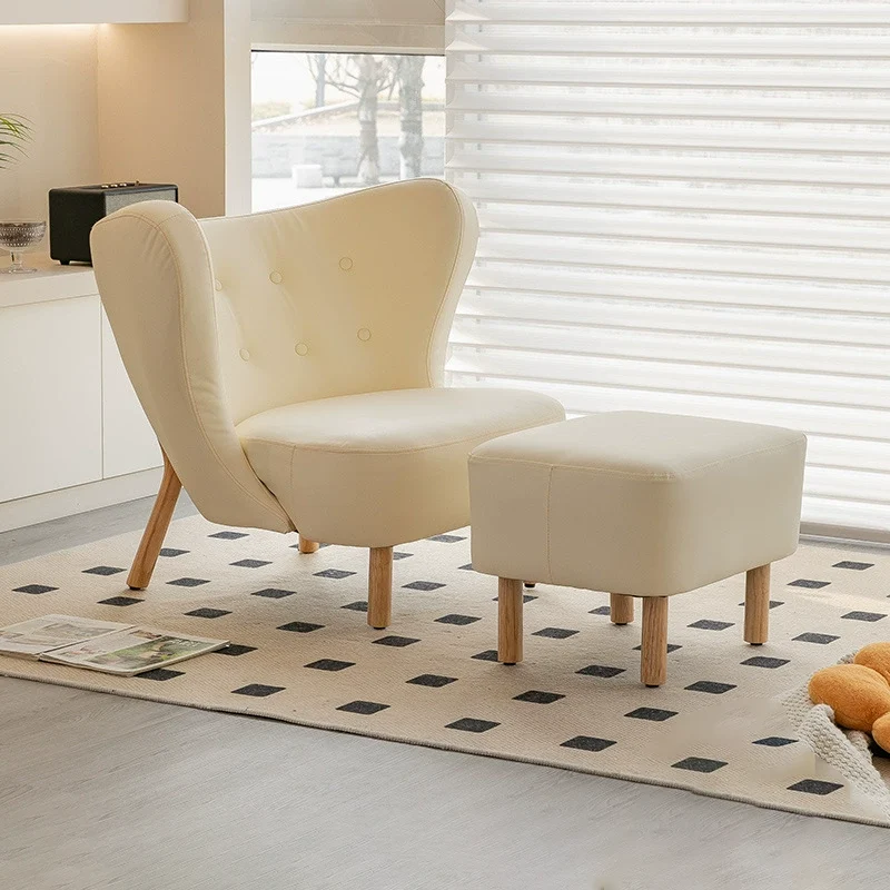Contemporary Nordic Sherpa Fabric Corduroy Plush Wood Curved Accent Chair Backrest Footrest For Living Room