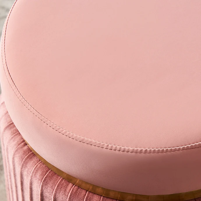 Contemporary Scandinavian Velvet Wood Stainless Steel Microfiber Leather Sponge Round Striped Vanity Stool Backless For Bedroom