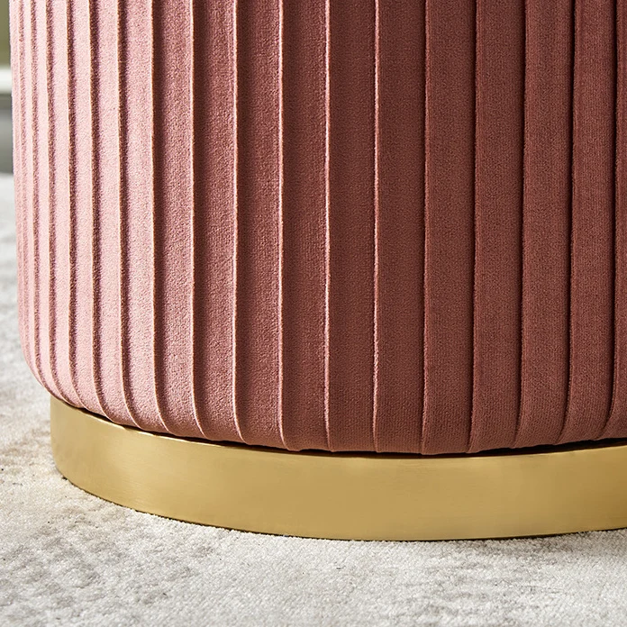 Contemporary Scandinavian Velvet Wood Stainless Steel Microfiber Leather Sponge Round Striped Vanity Stool Backless For Bedroom