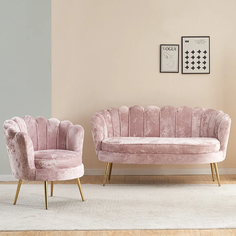 Contemporary Scandinavian Velvet Wood Sponge Metal Round Oval Petal Sofa Backrest Armrest For Living Room