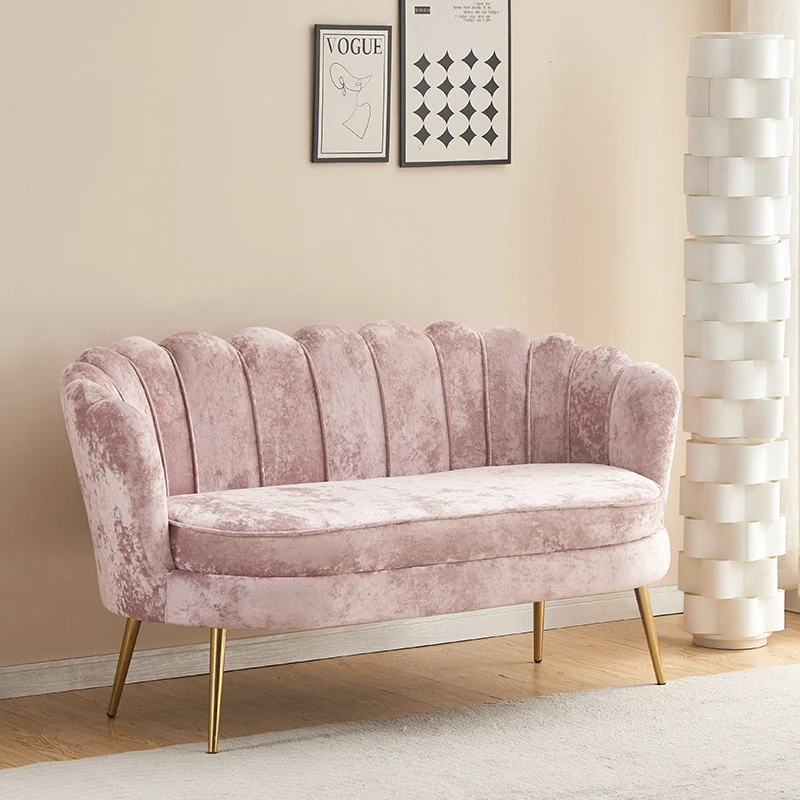 Contemporary Scandinavian Velvet Wood Sponge Metal Round Oval Petal Sofa Backrest Armrest For Living Room