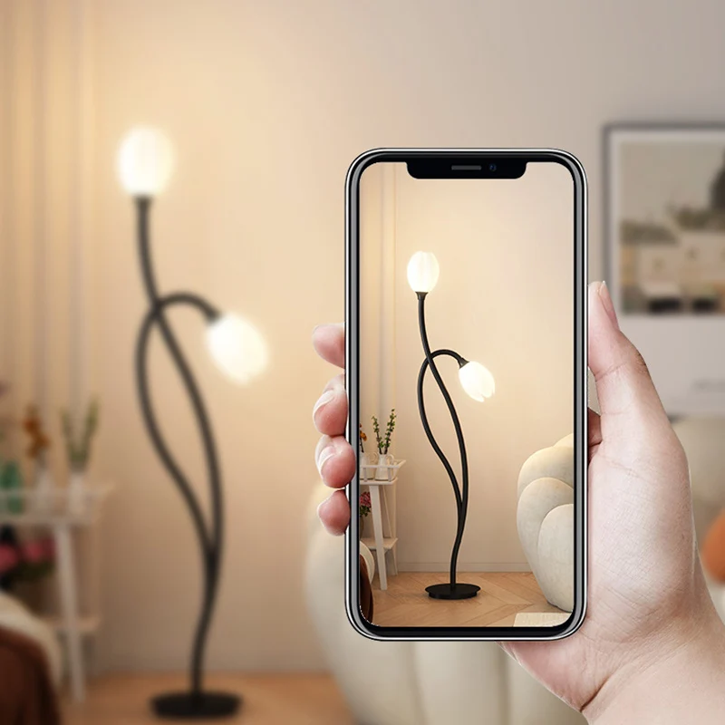 Modern Art Deco PE Tulip Shade Iron 2-Light Standing Floor Lamp For Living Room