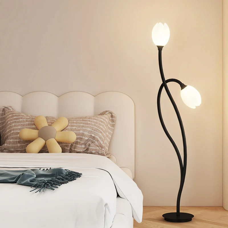 Modern Art Deco PE Tulip Shade Iron 2-Light Standing Floor Lamp For Living Room