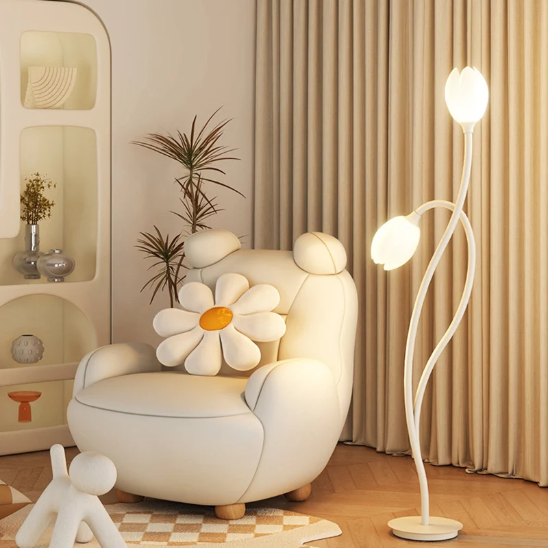 Modern Art Deco PE Tulip Shade Iron 2-Light Standing Floor Lamp For Living Room