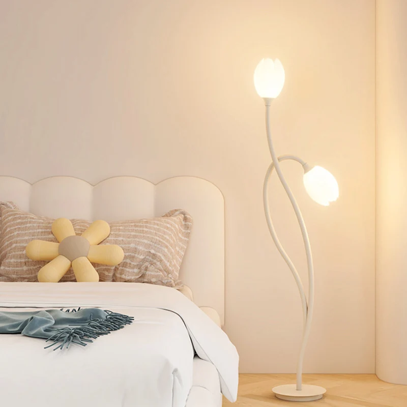 Modern Art Deco PE Tulip Shade Iron 2-Light Standing Floor Lamp For Living Room