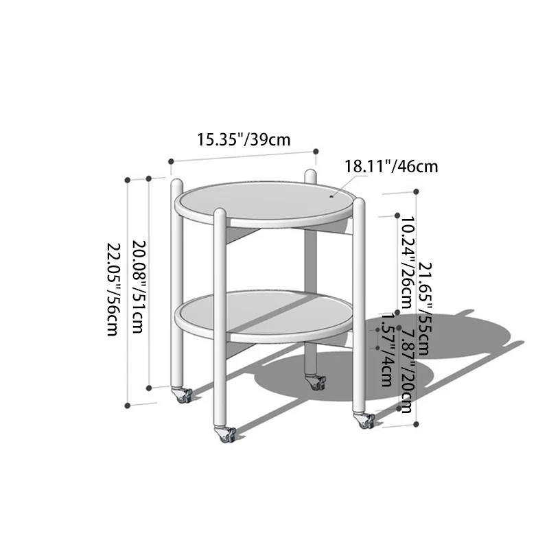 Traditional Japanese Round Cherry Wood Top End Table 2-Tier Casters For Living Room