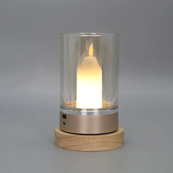 Modern Art Deco Sensible Cylinder Candlestick Glass ABS LED Table Lamp For Living Room