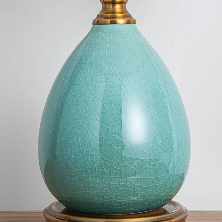 Traditional European Lace Half Round Dome Glass Shade Ceramic Teardrop Base 1-Light Table Lamp For Bedroom