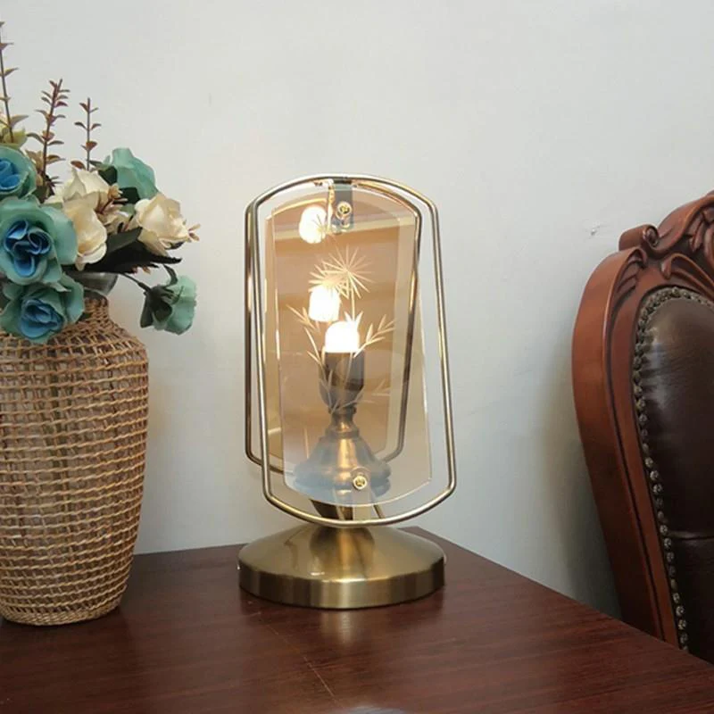 Modern Art Deco Rectangle Clip Corner Candle Holder Iron Acrylic 1-Light Table Lamp For Living Room