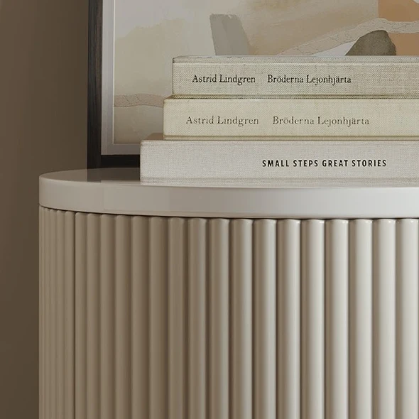 Modern Minimalist Cylinder Stripe Stone Slab Carbon Steel Metal Nightstand 1-Cabinet For Bedroom