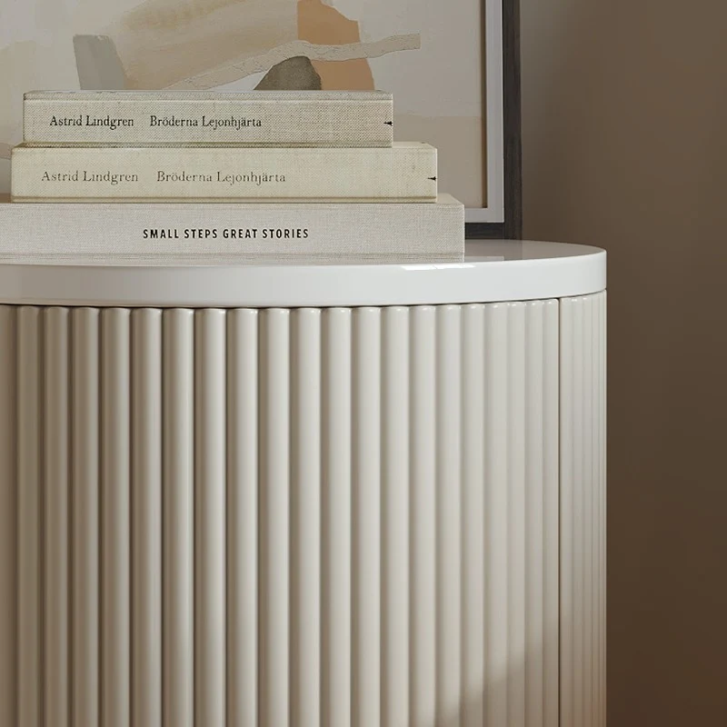 Modern Minimalist Cylinder Stripe Stone Slab Carbon Steel Metal Nightstand 1-Cabinet For Bedroom