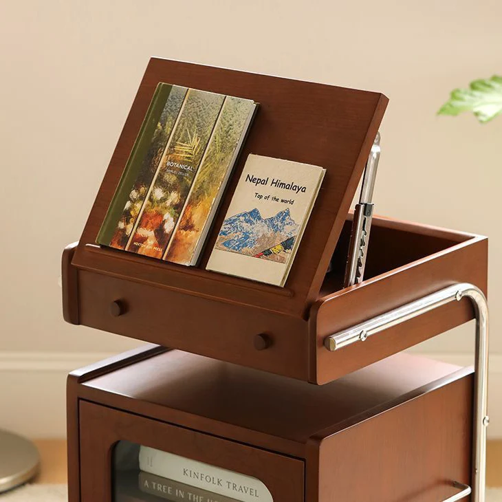 Modern Mid-Century Rectangular Robot Shape Pine Wood Glass Stainless Steel Nightstand 1-Cabinet For Bedroom