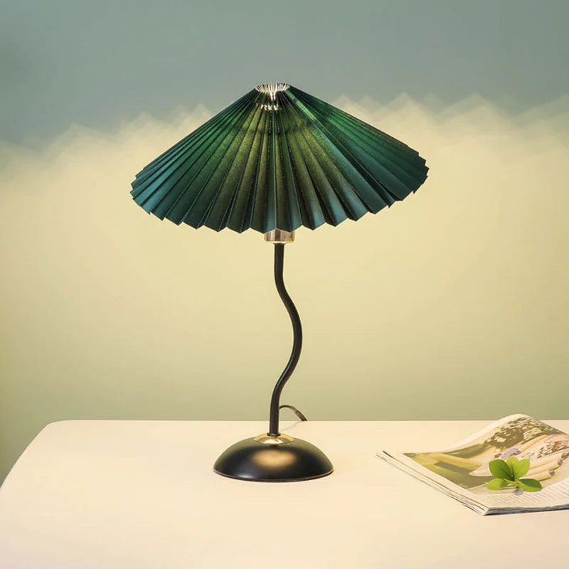 Contemporary Nordic Umbrella Fabric Lampshade Iron Base 1 - Light Table Lamp For Bedroom