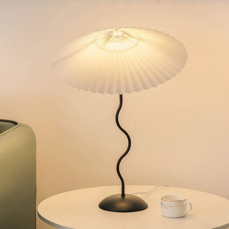 Contemporary Nordic Umbrella Fabric Lampshade Iron Base 1 - Light Table Lamp For Bedroom