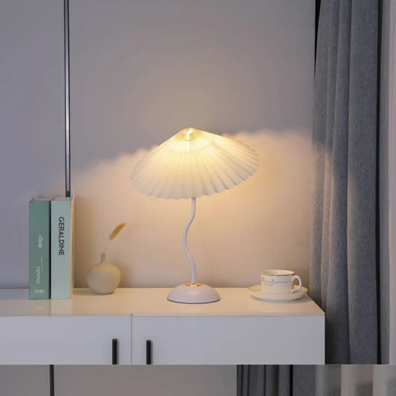 Contemporary Nordic Umbrella Fabric Lampshade Iron Base 1 - Light Table Lamp For Bedroom