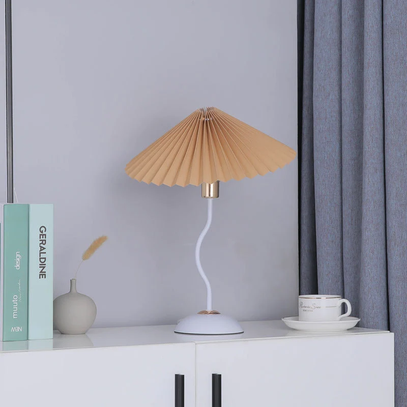 Contemporary Nordic Umbrella Fabric Lampshade Iron Base 1 - Light Table Lamp For Bedroom