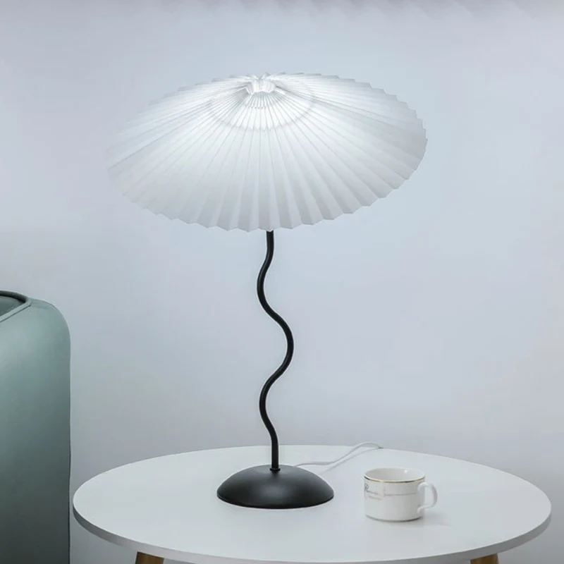 Contemporary Nordic Umbrella Fabric Lampshade Iron Base 1 - Light Table Lamp For Bedroom