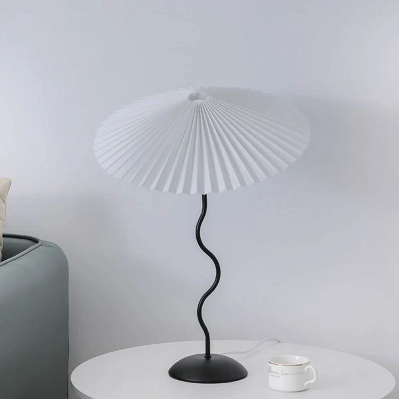 Contemporary Nordic Umbrella Fabric Lampshade Iron Base 1 - Light Table Lamp For Bedroom
