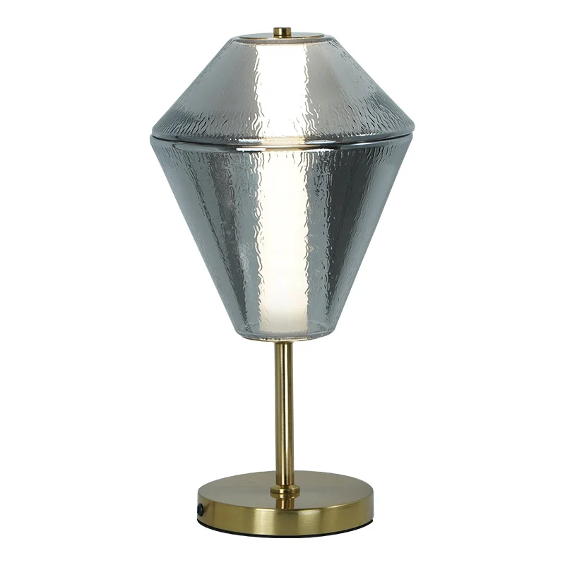 Contemporary Nordic Rhombus Cube Glass Lampshade Iron Base LED Table Lamp For Bedroom