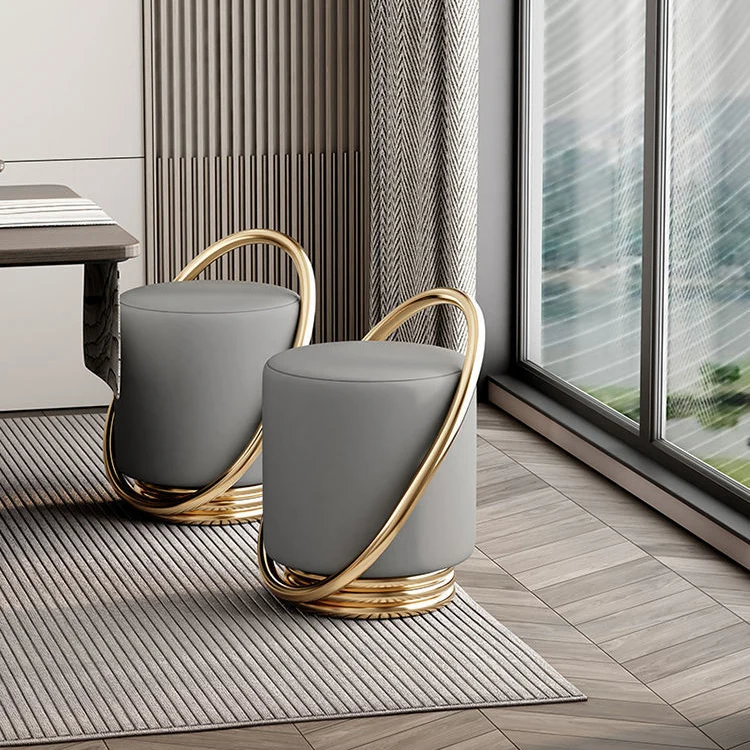 Contemporary Nordic Cylinder Stainless Steel Microfiber Leather Vanity Stool Backless Armless For Bedroom