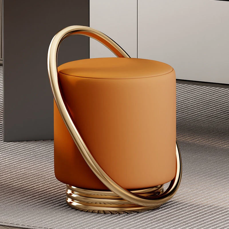 Contemporary Nordic Cylinder Stainless Steel Microfiber Leather Vanity Stool Backless Armless For Bedroom