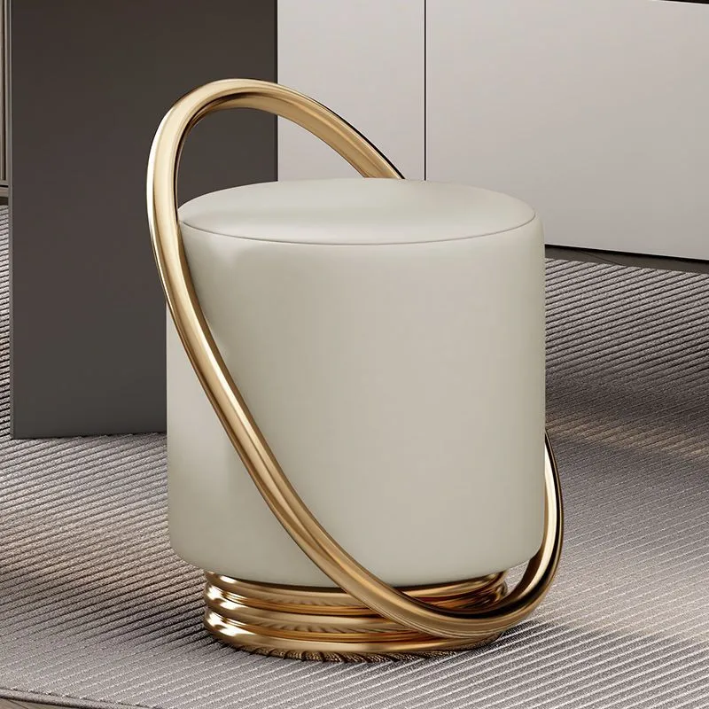 Contemporary Nordic Cylinder Stainless Steel Microfiber Leather Vanity Stool Backless Armless For Bedroom