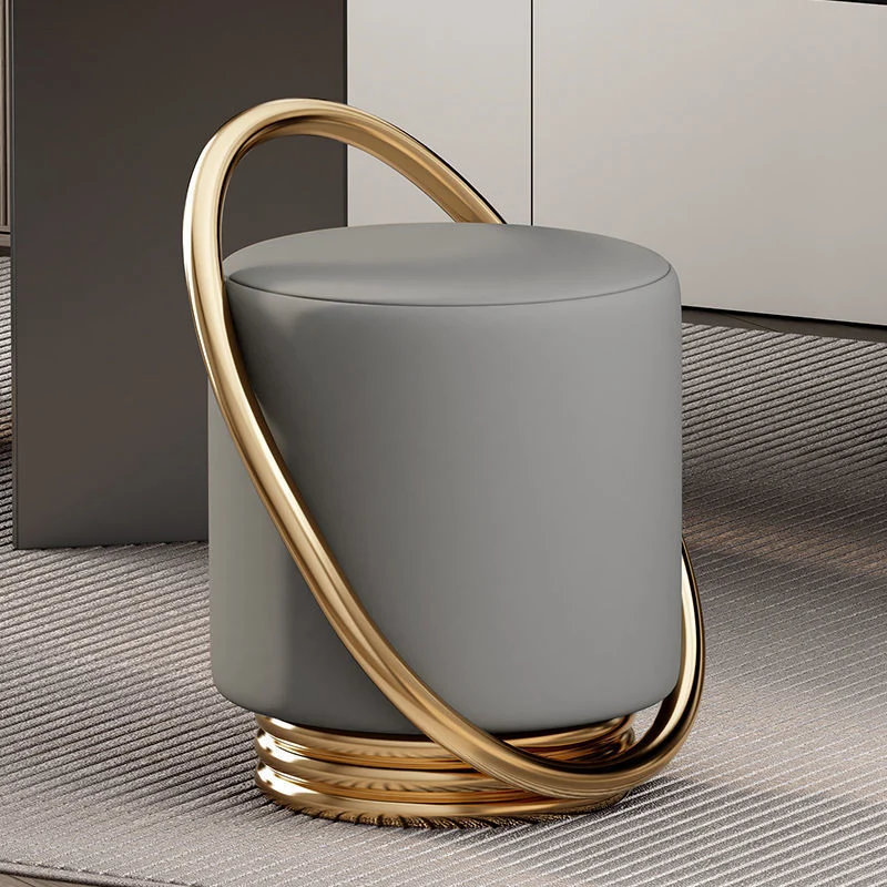 Contemporary Nordic Cylinder Stainless Steel Microfiber Leather Vanity Stool Backless Armless For Bedroom