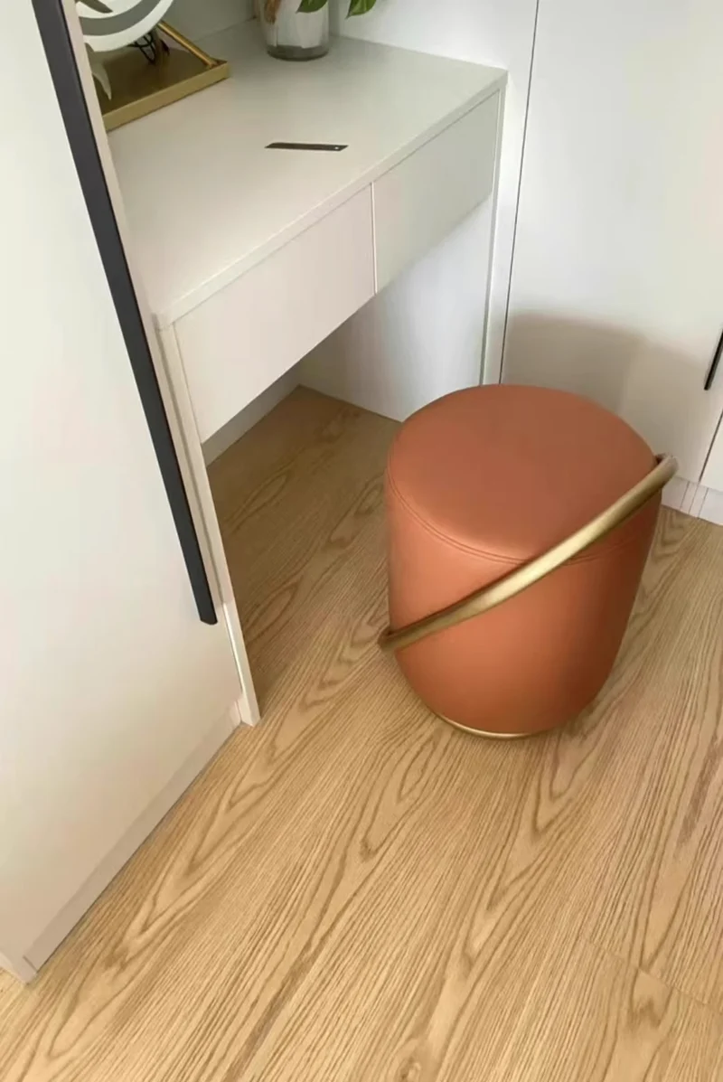 Contemporary Nordic Cylinder Stainless Steel Microfiber Leather Vanity Stool Backless Armless For Bedroom