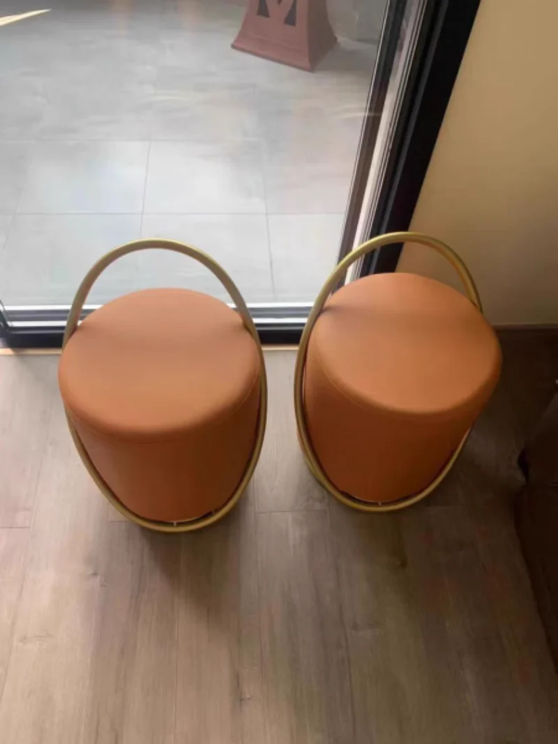 Contemporary Nordic Cylinder Stainless Steel Microfiber Leather Vanity Stool Backless Armless For Bedroom