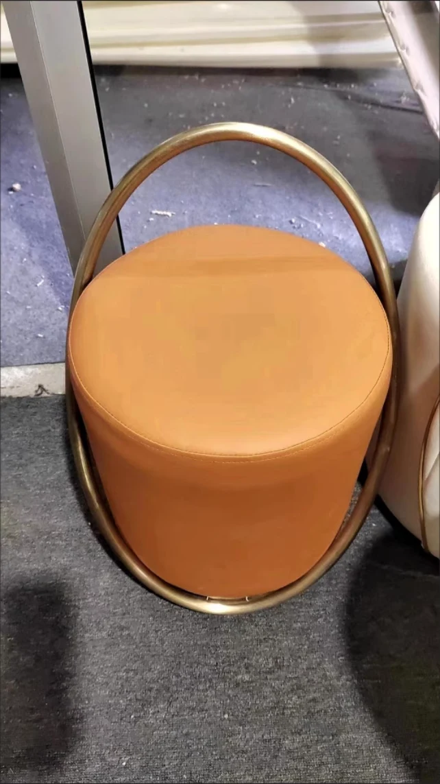 Contemporary Nordic Cylinder Stainless Steel Microfiber Leather Vanity Stool Backless Armless For Bedroom
