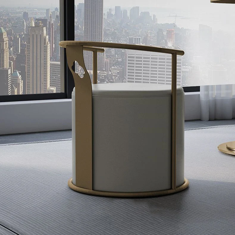 Contemporary Scandinavian Cylinder Stainless Steel Microfiber Leather Vanity Stool Backrest Armless For Bedroom