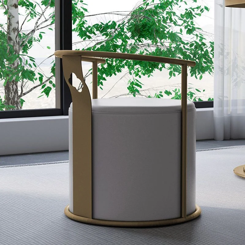 Contemporary Scandinavian Cylinder Stainless Steel Microfiber Leather Vanity Stool Backrest Armless For Bedroom