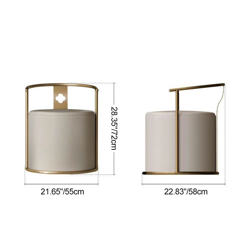 Contemporary Scandinavian Cylinder Stainless Steel Microfiber Leather Vanity Stool Backrest Armless For Bedroom