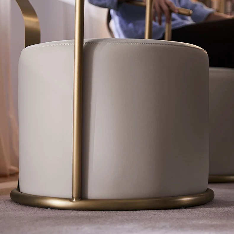 Contemporary Scandinavian Cylinder Stainless Steel Microfiber Leather Vanity Stool Backrest Armless For Bedroom
